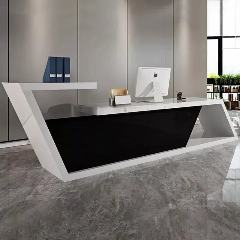 Luxury Reception Table for Office -Modal Counter Desk Made from Durable MDF with Elegant Design A Stylish Reception Desk to Enhance Office - White & Black