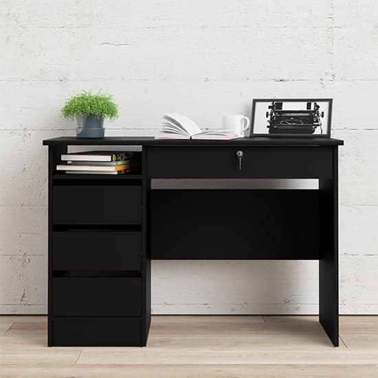 Home and office computer table with gliding drawer runners anti- tip and safety wall fitting - Black Color