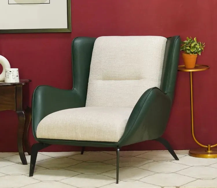 Fabric and Leather Lounge Chair with Metal Legs