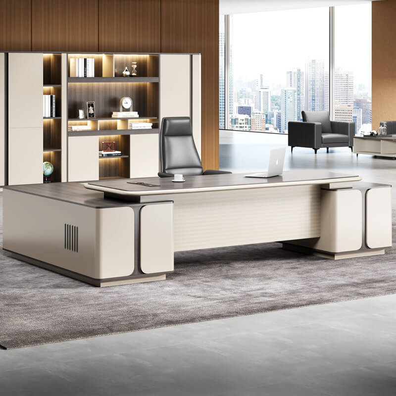 Director & Executive L-Shape Luxury Office Table  Modern Desk with Drawer and CPU Storage - Stylish, Spacious, and Sustainable Workspace