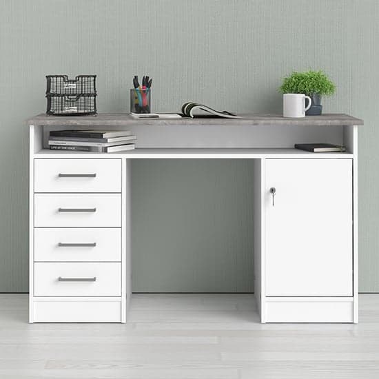 Home and office computer table with gliding drawer runners anti- tip and safety wall fitting -White And Grey