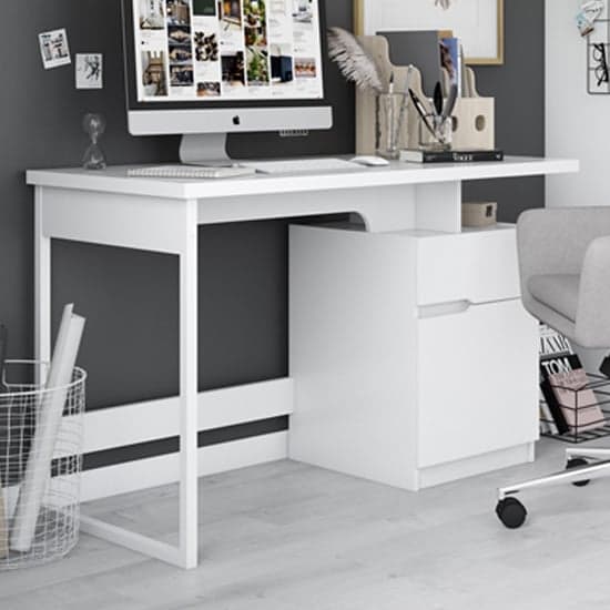 Home and office Computer Desk Made in MDF and White High Gloss Stylish Functional, and Modern