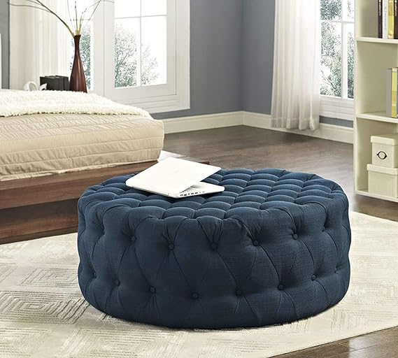 Ottoman with Wooden Base Fully Cushioned Cotton Fabric