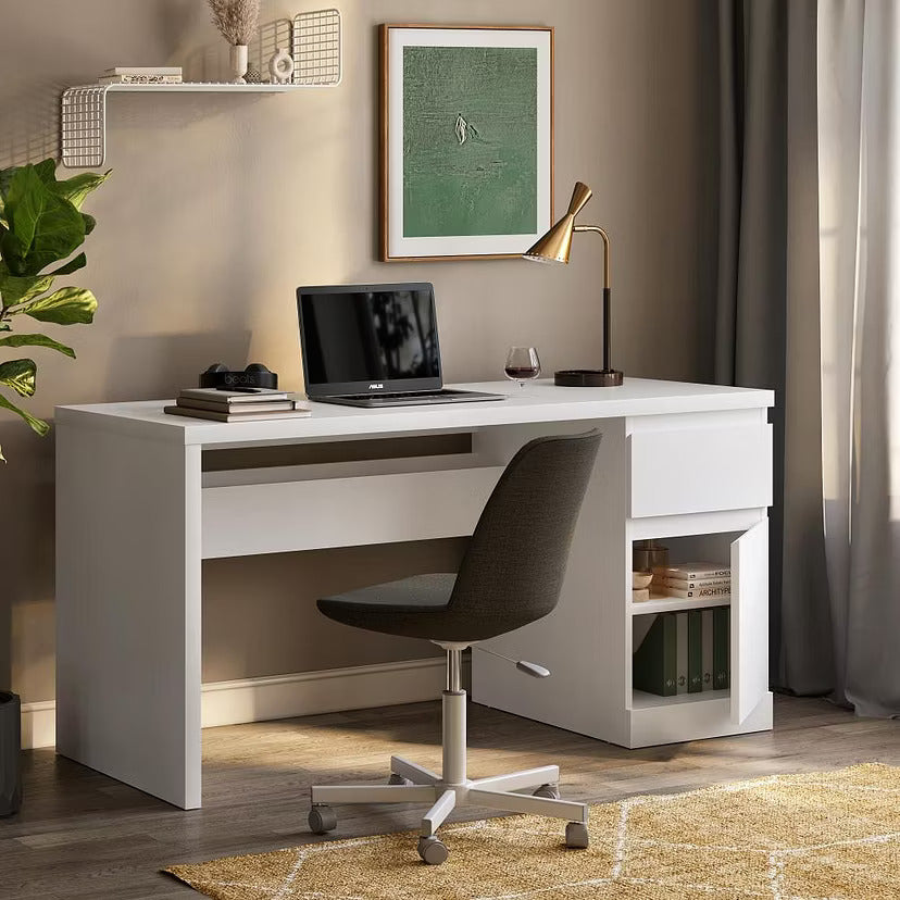 Office and Computer Table made in High Quality Engineered Wood with Drawer and book Self - white