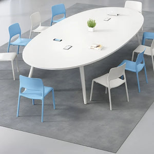 Conference Oval Shaped Meeting Table for Office Furniture High Quality Material and Teak Wood Leg & White Color