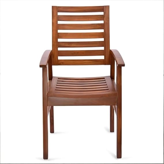 Home and Living Room Wooden Chair Made in Teak wood with Lumbar Support for Back Walnut Finish