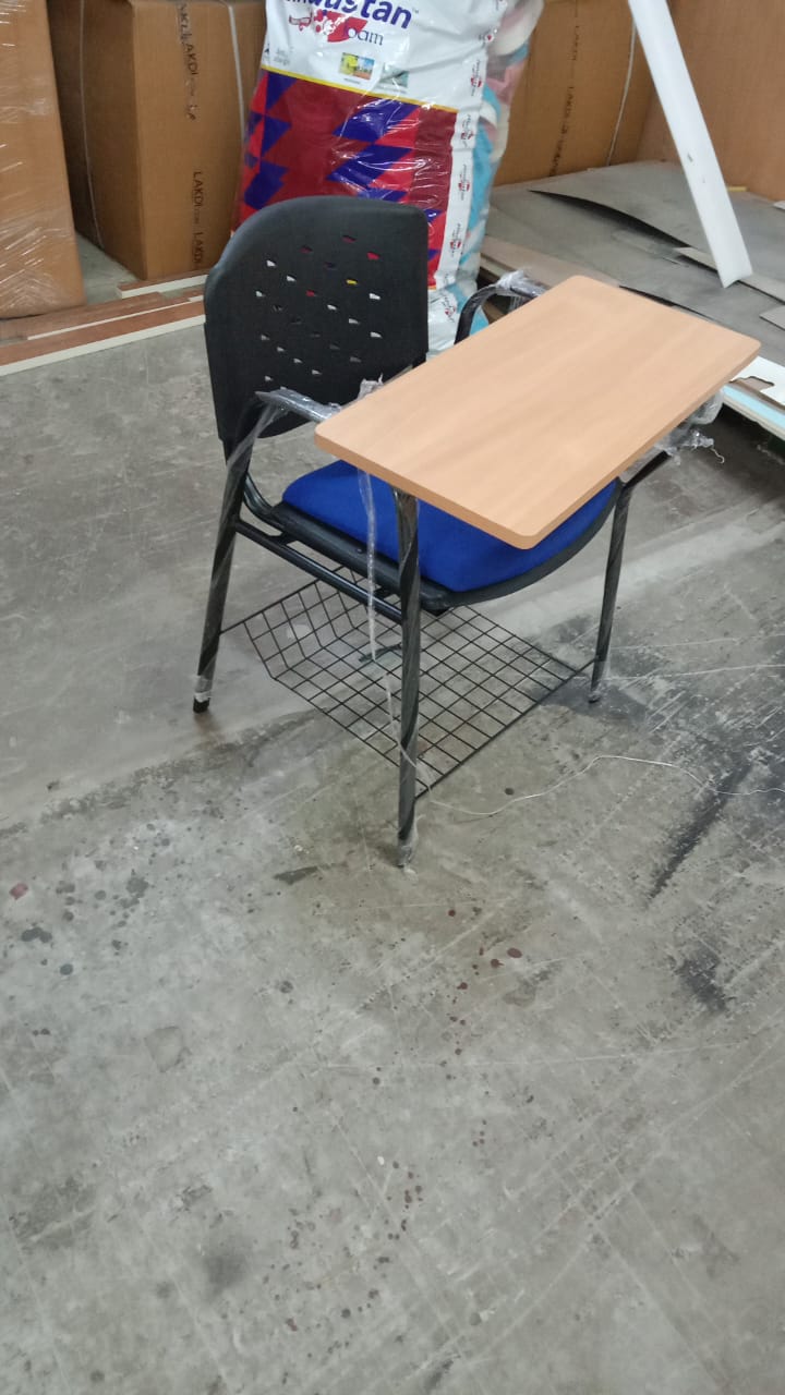 Modern Study Chair in Metal Legs with Wooden Writing Pad