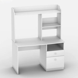 Computer Table Made In Particle Board with Drawer, 1 Storage & Book Case- White Color