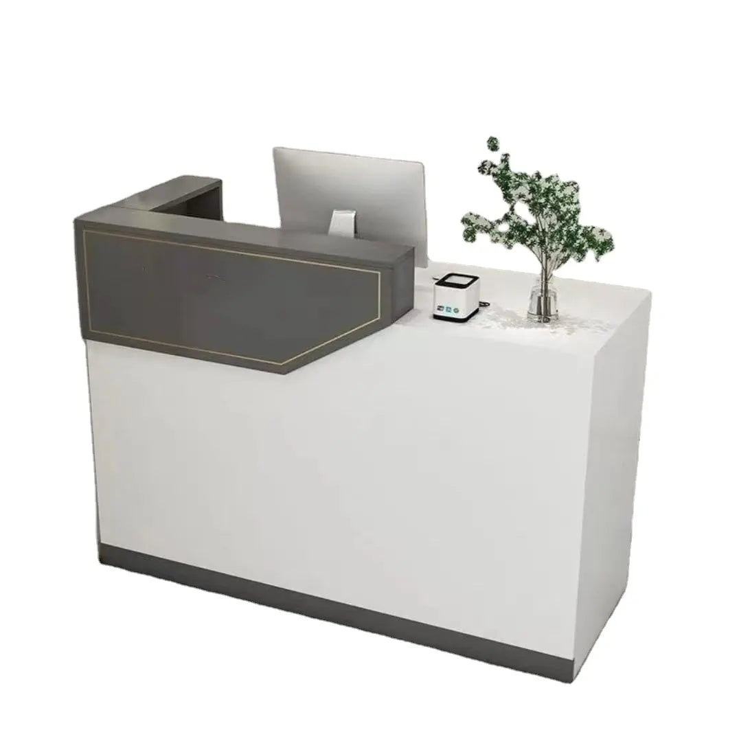 Reception Table for Office Small Counter Stylish Design Made in MDF With Keyboard Tray and Drawers & Storage - White Color