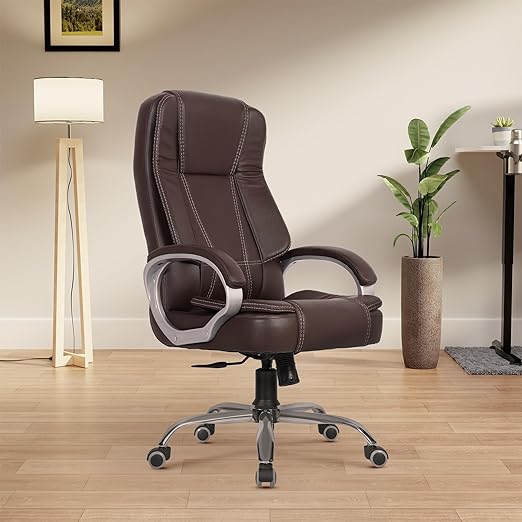 Home & Office  High Back Leatherette Chair | Director Chair | Office Chair | Ergonomic Executive Boss Chair with Spacious Cushioned Seat | Heavy Duty Metal Base