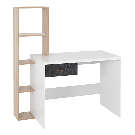 Home and office computer table made in Particle Board and side Rack- White Color