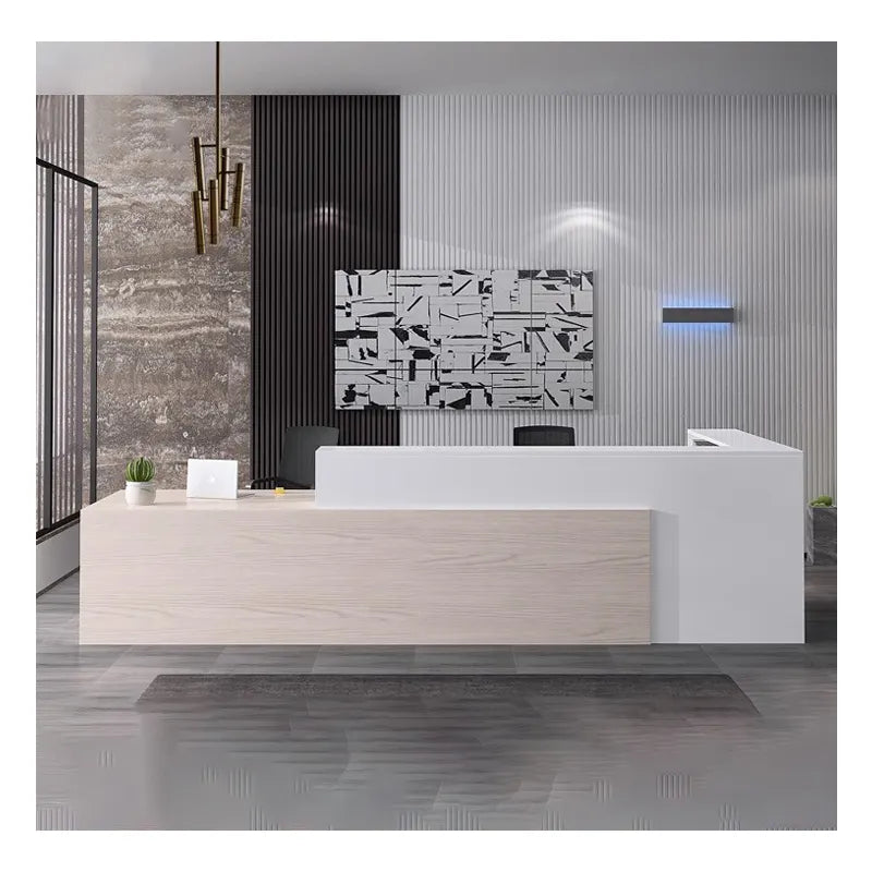 Reception Table for Office Luxury Modern L Shape Counter Stylish Design Made in MDF and Self Box & 2 Person Seating Reception Table - Off White Color