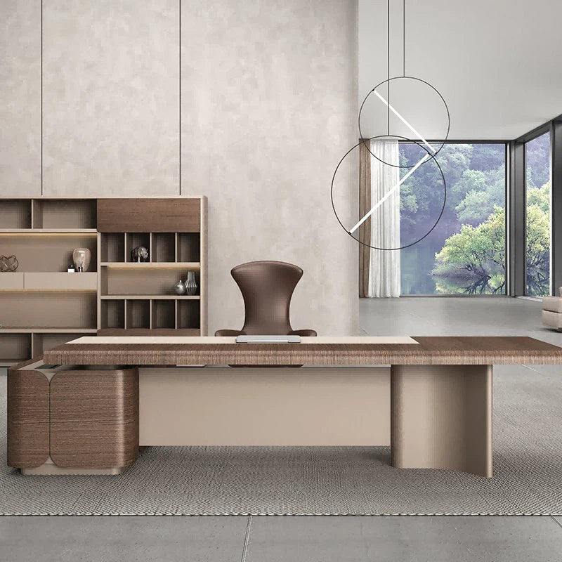 Director & Executive L Shape Luxury Office Table Modern Desk with Drawer and CPU Space & Stylish Design - Walnut