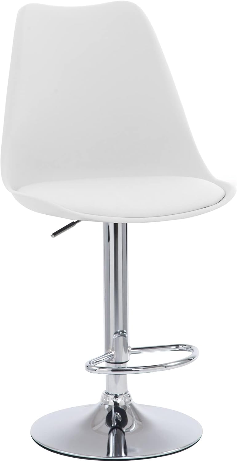 Bar Stool Leatherette With Height Adjustable Metal Chrome - white colour