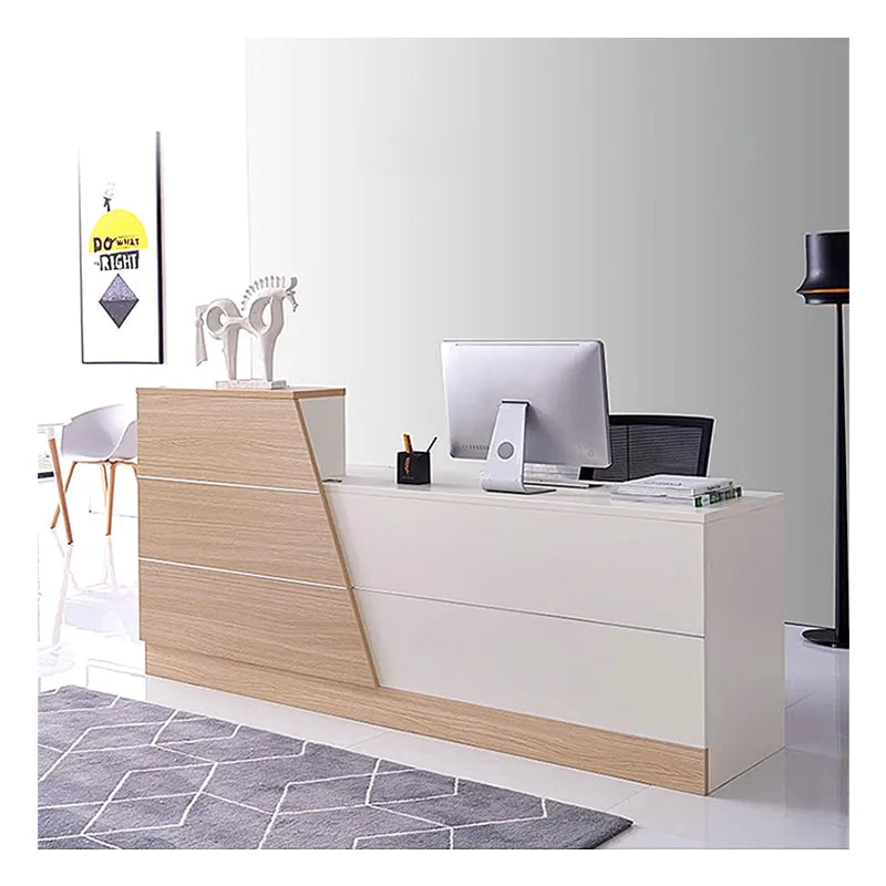 Reception Table for Office Counter Stylish Design Made in MDF and Multi Drawers & Round Wire Manager - Off  White Color