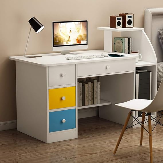 Home and Office computer Desk with Storage Shelf & 4 Drawers white color