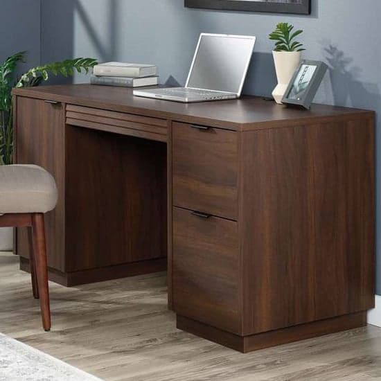 Home and office computer table with 2 drawers in spiced mahogany making it a perfect addition to any home office or study area.