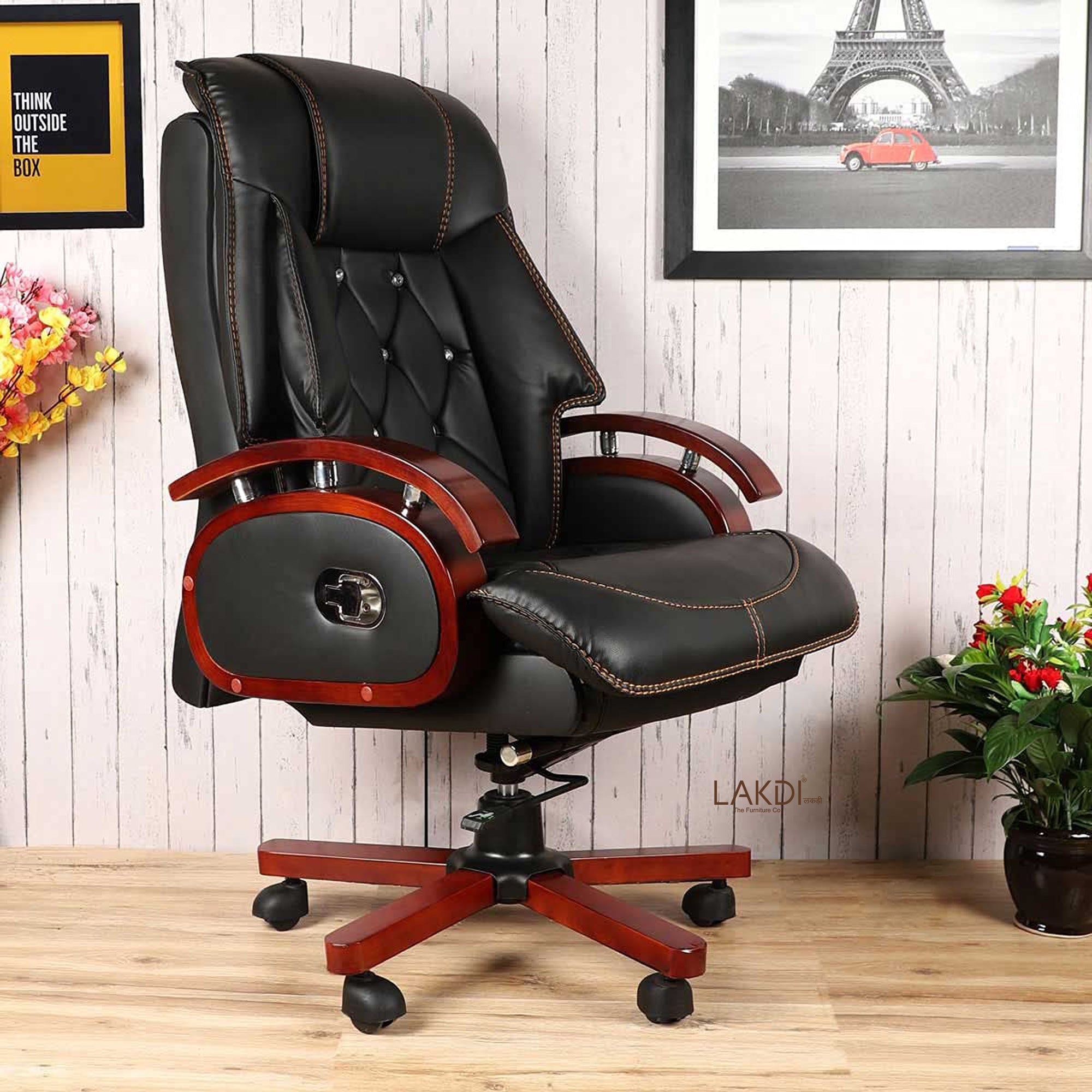 High Back Leatherette Director Chair with Wooden Base and Handle