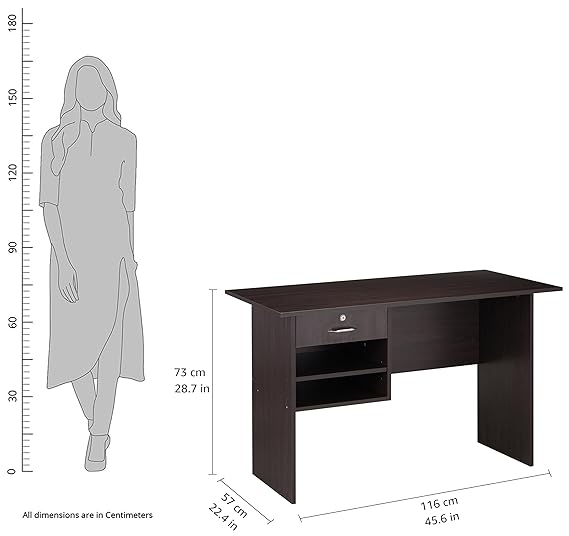 Office Computer Table made a Engineered Wood Writing Desk with  1 Drawer, 2 Shelves, Wenge Finish