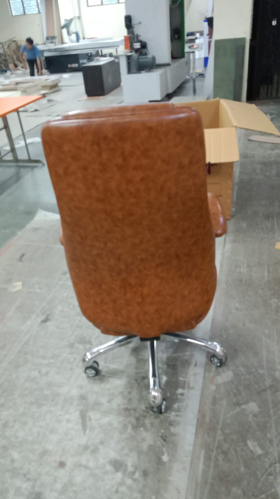 High Back Tan Brown Leatherette Office Director Chair with Chrome Base