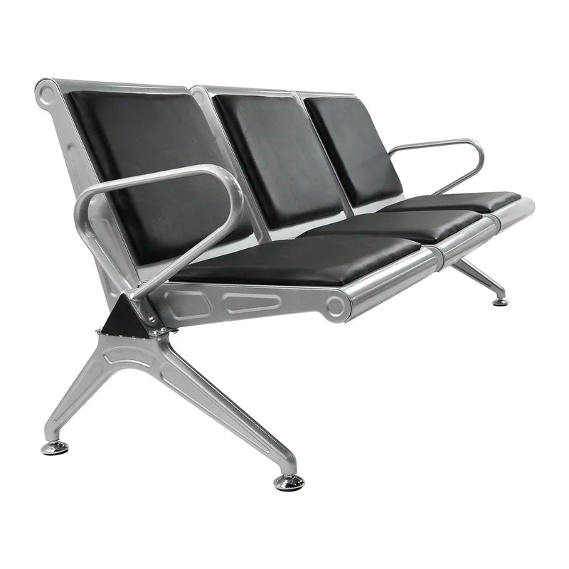 3-Seater Airport Chair with Metal Legs & Armrests, Polyester/Polyester Blend Seat, Seating with Sturdy SS 304 Frame for Durable Comfort and Support