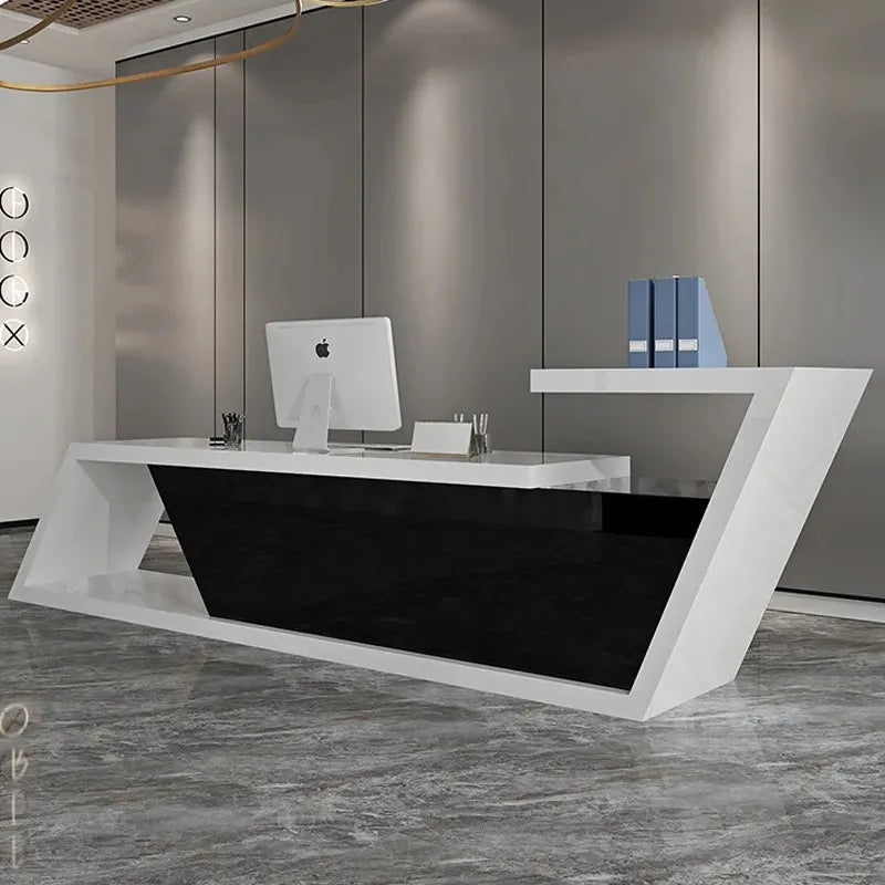 Luxury Reception Table for Office -Modal Counter Desk Made from Durable MDF with Elegant Design A Stylish Reception Desk to Enhance Office - White & Black