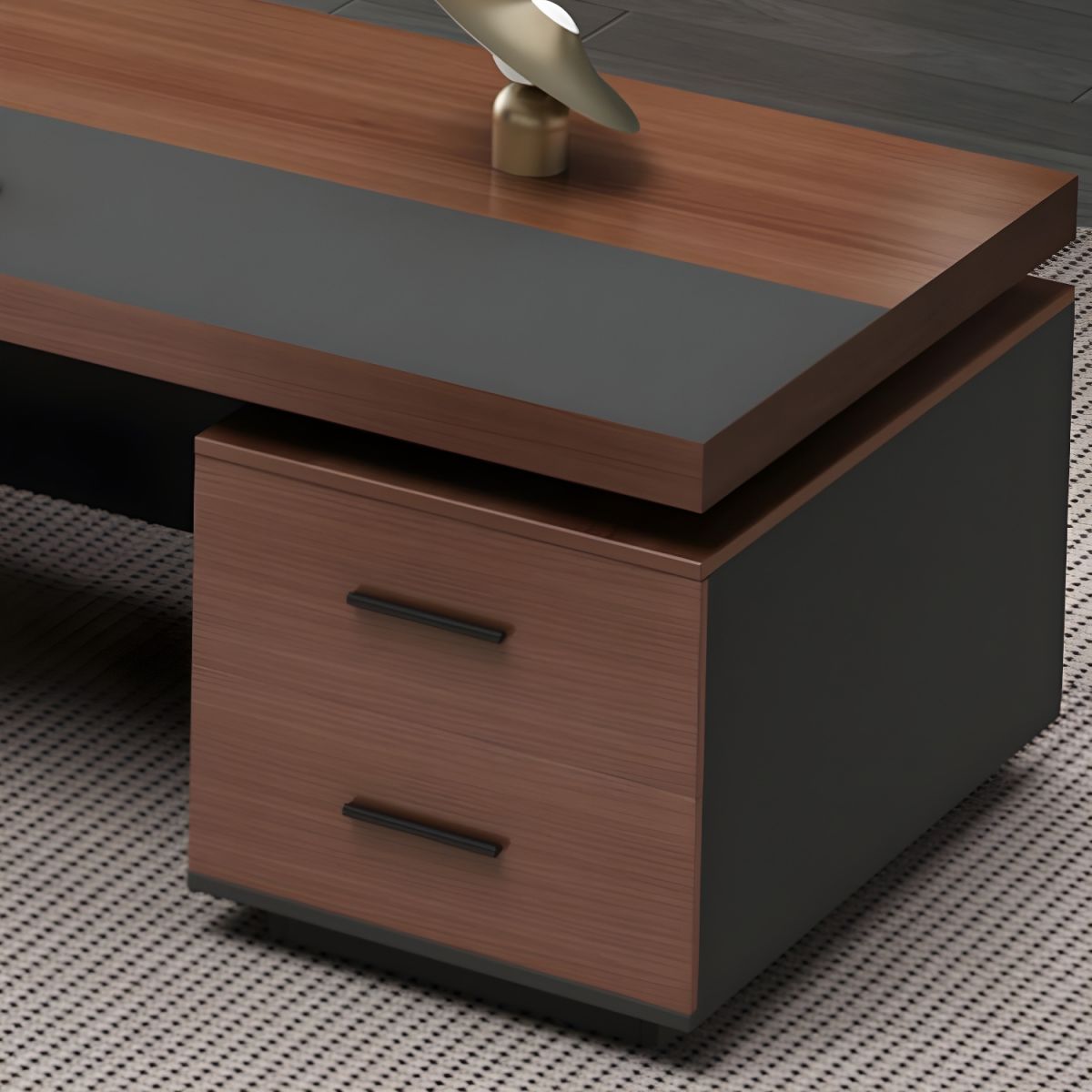 Director & Executive L-Shape Luxury Office Table Modern Desk with Cable Management, Drawer and CPU Storage - Brown