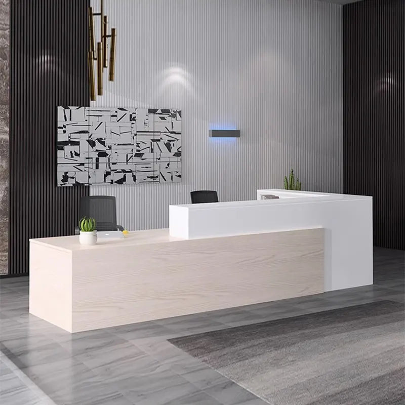 Reception Table for Office Luxury Modern L Shape Counter Stylish Design Made in MDF and Self Box & 2 Person Seating Reception Table - Off White Color