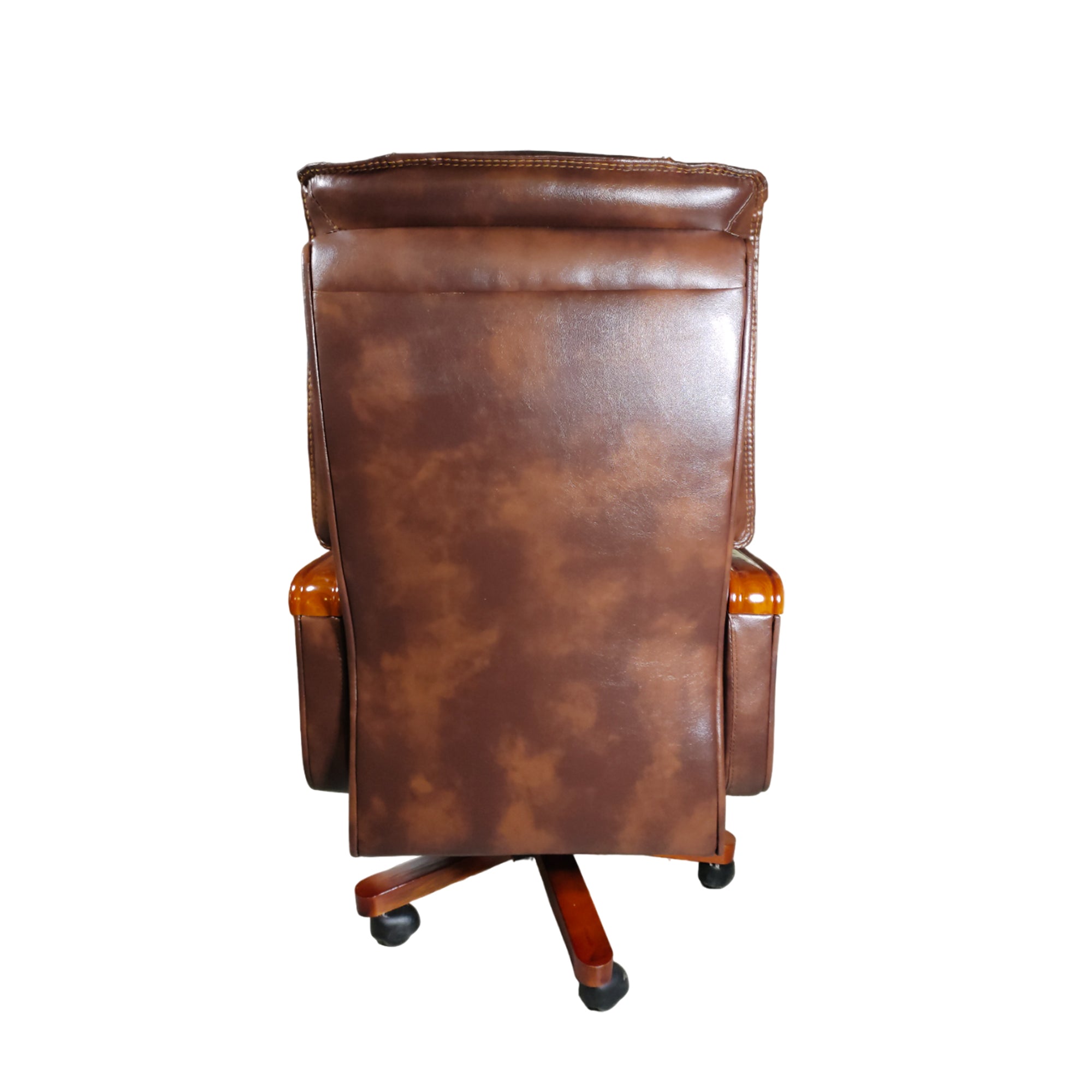 High Back Director Chair with Height Adjustable Wooden Base, Brown