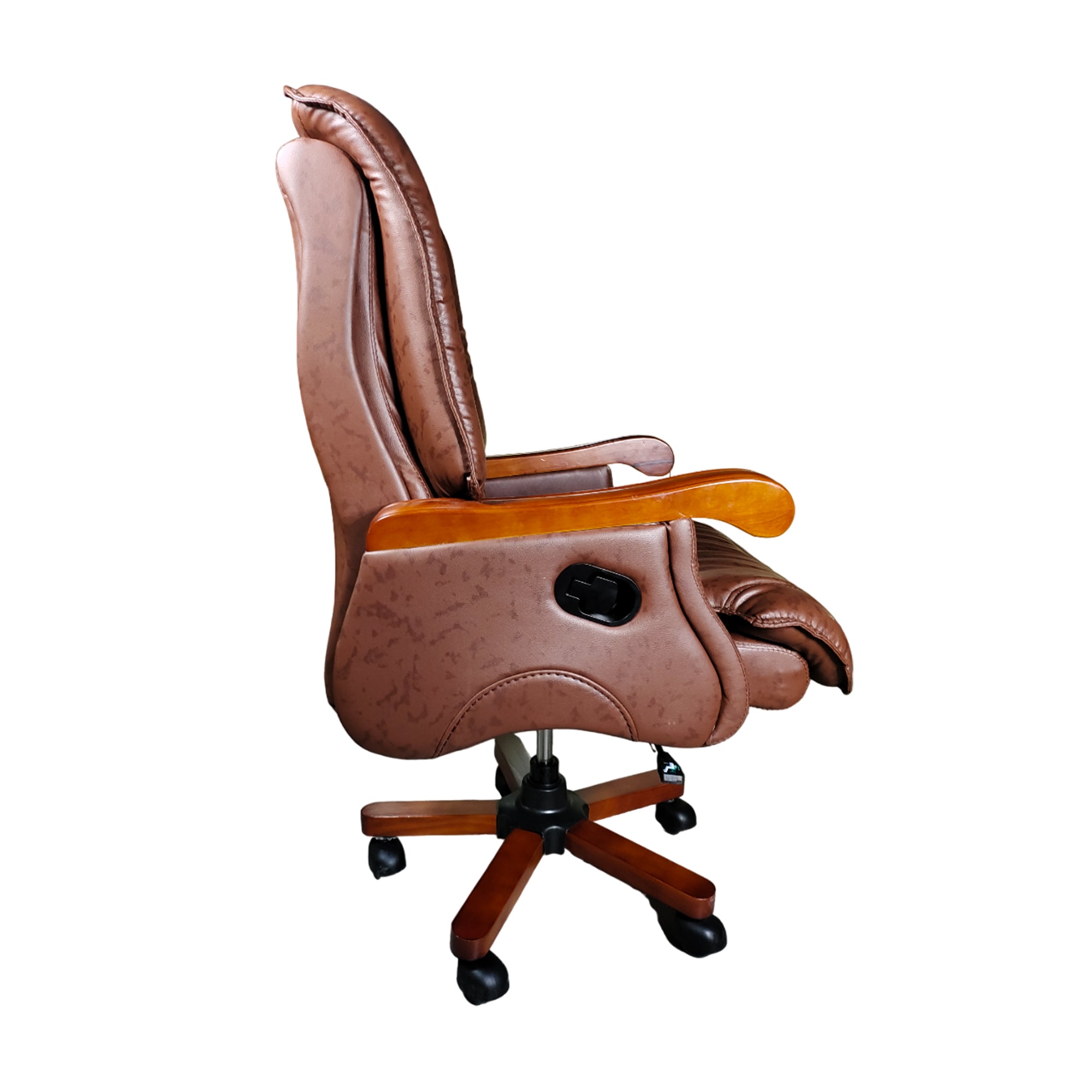 High Back Director Chair with Height Adjustable Wooden Base, Brown