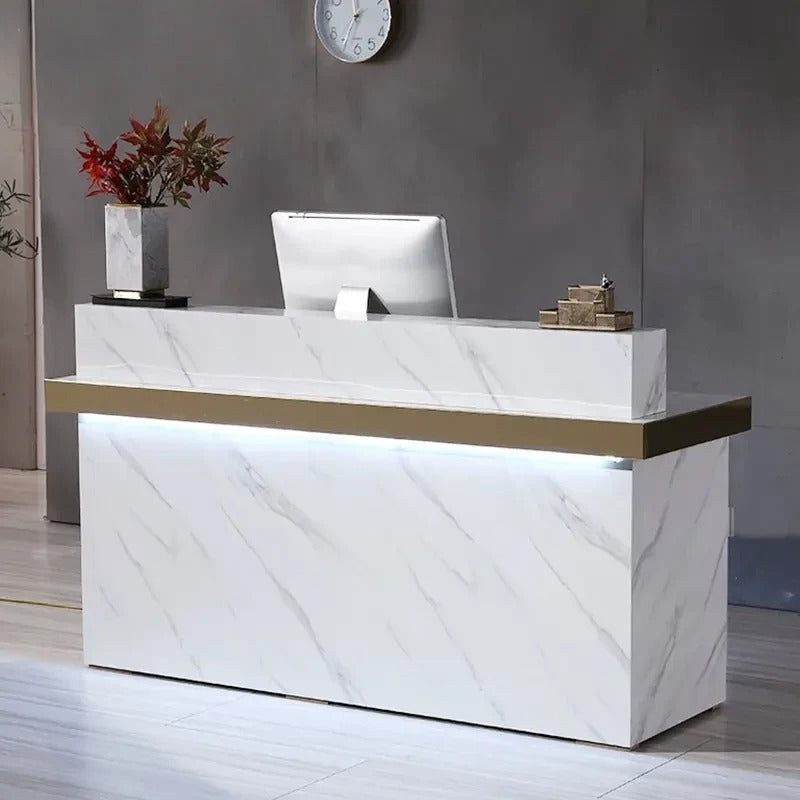 Reception Table for Office Luxury Modern Counter Stylish Design Made in MDF with Keyboard Tray And Drawers & Ample Storage CPU Space - White Color