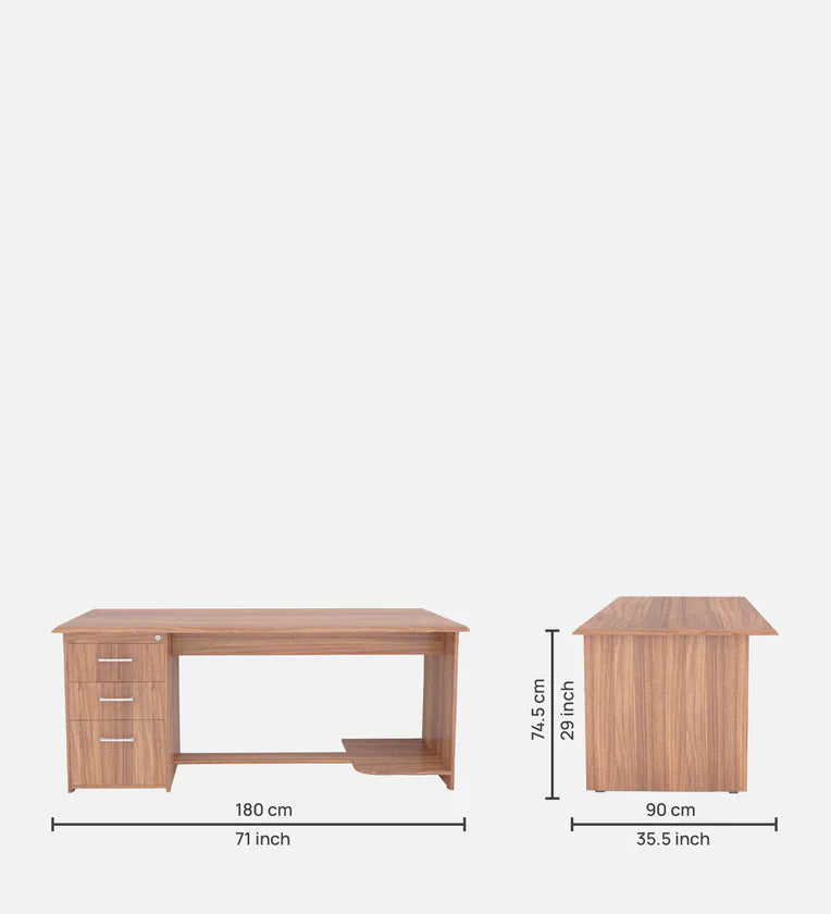 Director and Executive L shape Table Made in Pre-laminated Particle Board Teak Finish With File Cabinate And Pedestal