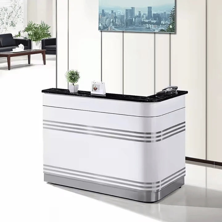 Reception Table for Office Luxury Modern Counter Stylish Design Made In MDF Keyboard Tray and Drawers Ample Storage - White