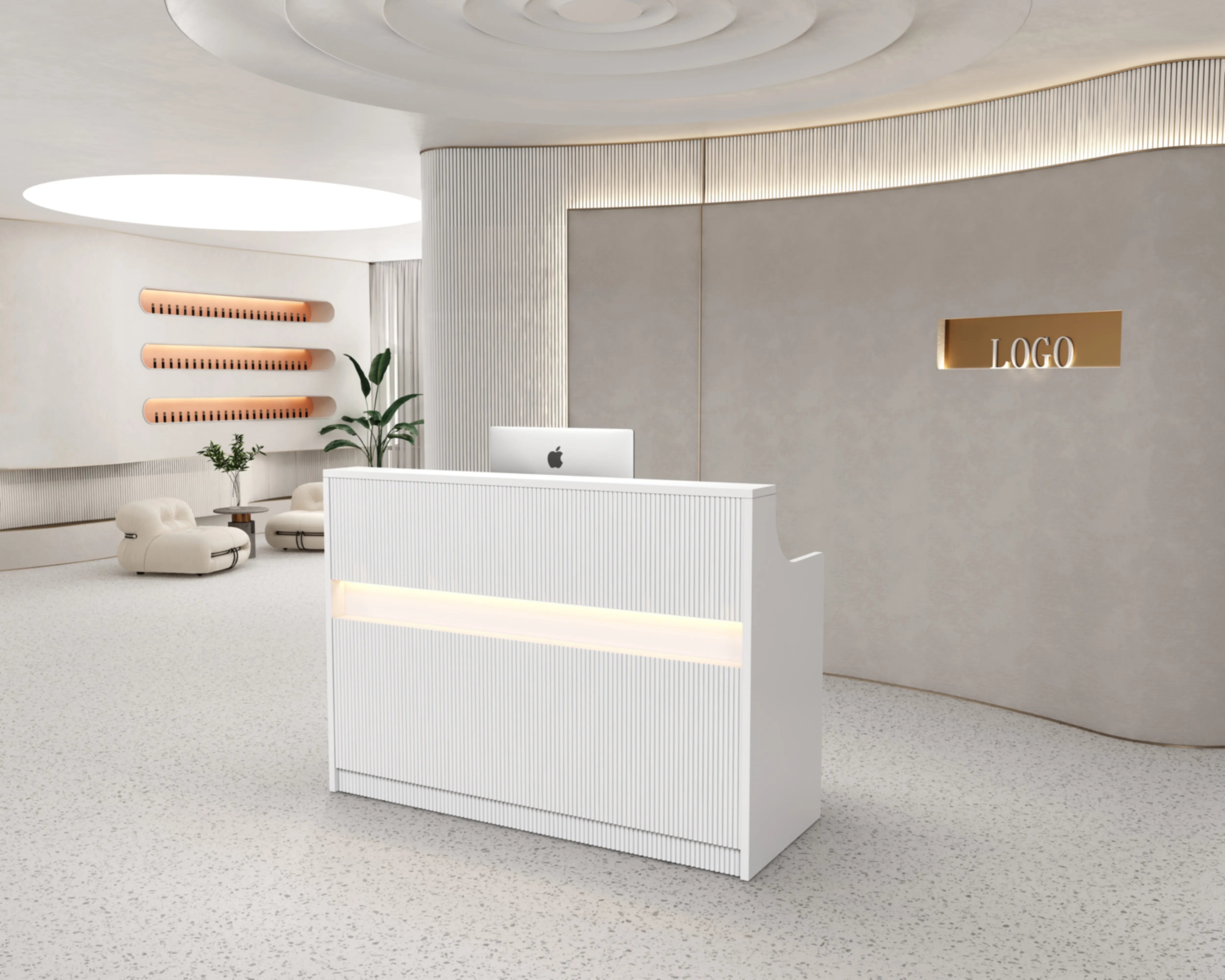 Reception Table for Office Counter Made in MDF with Small Store Front Desk and Drawers & CPU Space - White Color