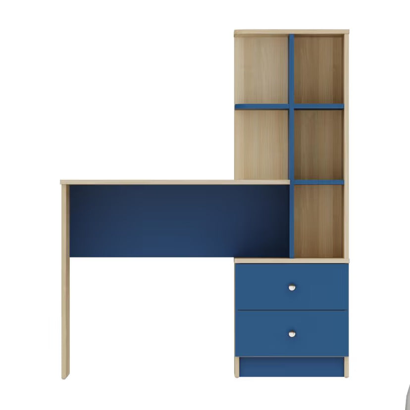 Home and Office Computer Table Made in Particle Board with Drawer and Book Self, Cabinet-Blue Color