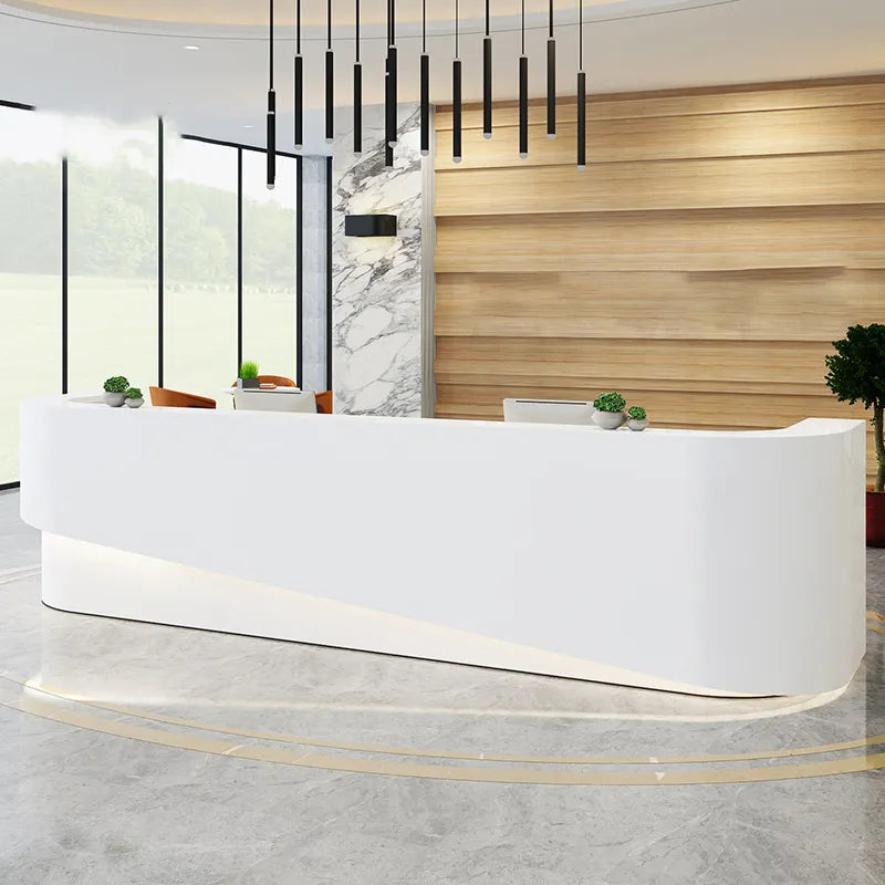 Reception Table for Office Luxury Modern Counter Stylish Design Made in MDF With LED Light Keyboard Tray and Drawers & 2 Person Seating Cashier Counter Table