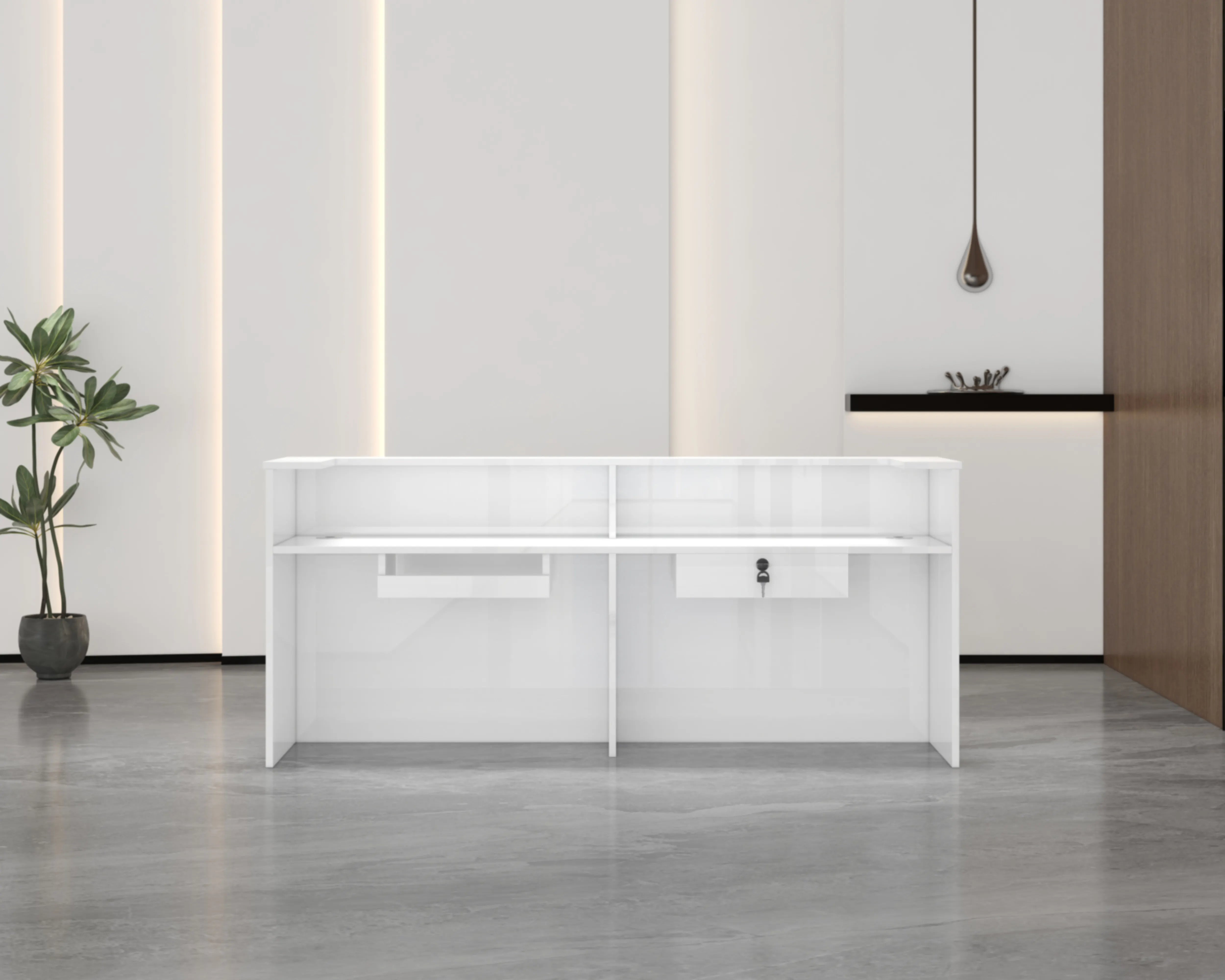 Reception Table for Office Modern Simple Small Counter Made in MDF with Wire Manager Drawers CPU Space- White Color