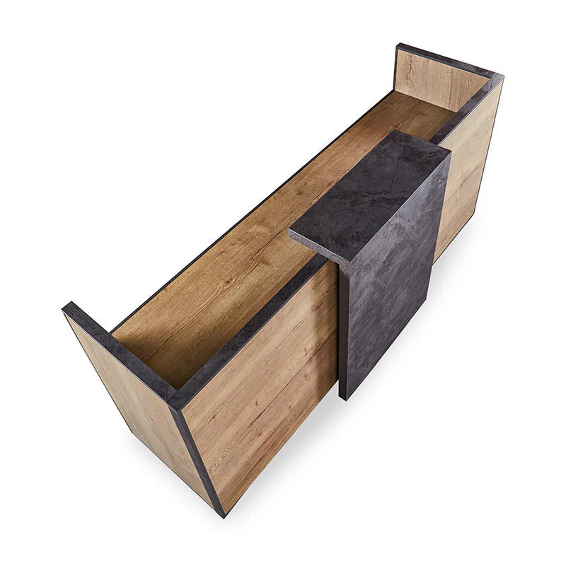 Modern Reception Table For Office with Tobacco Wood & Dark Concrete Finish -Engineered Wood Body & E1 Environmental Boards