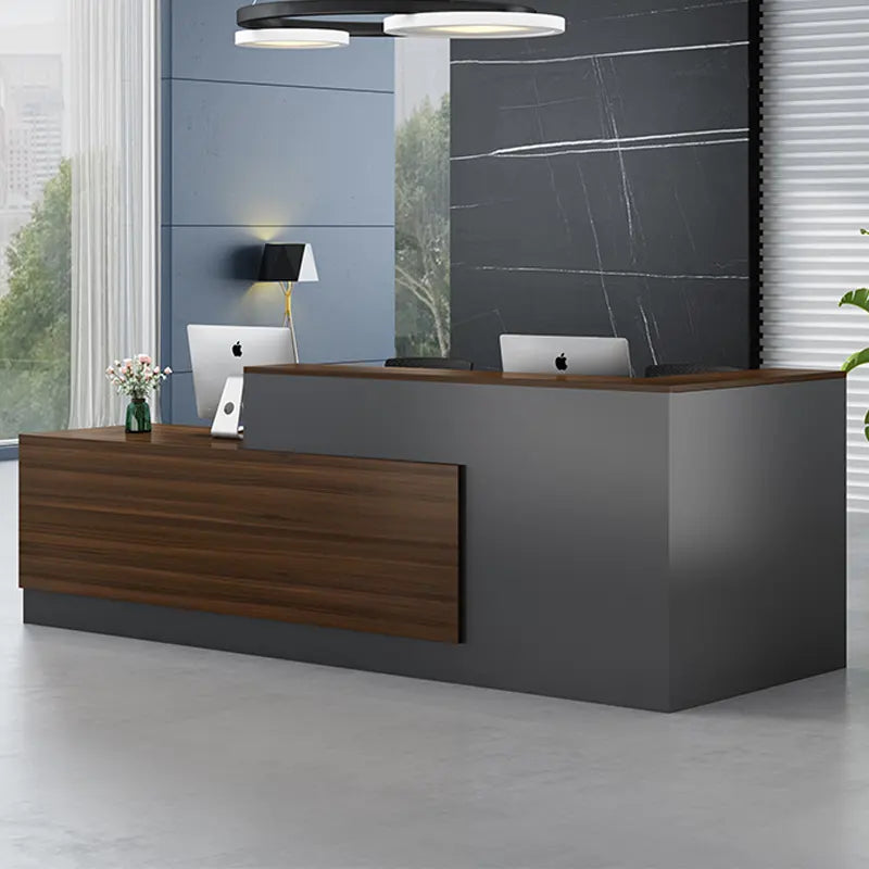 Reception Table for Office Luxury Modern Counter Stylish Design and Drawers Book Self Ample Storage & Openable Storage - Grey & Brown