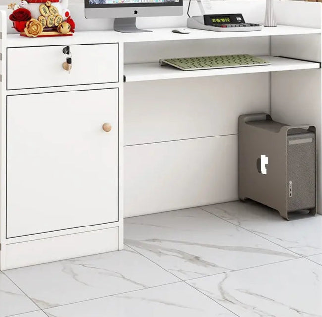 Reception Table for Office Small Counter Stylish Design Made in MDF With Keyboard Tray and Drawers & Storage - White Color