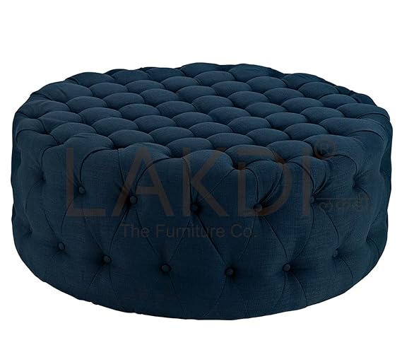 Ottoman with Wooden Base Fully Cushioned Cotton Fabric