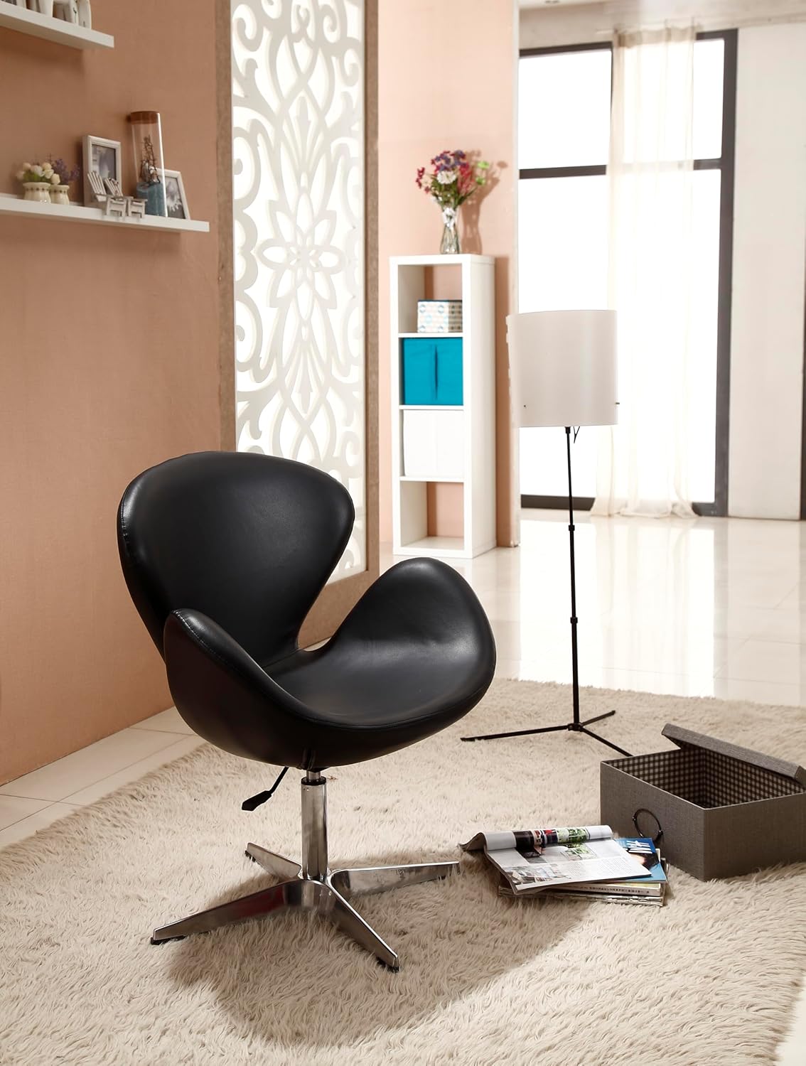 Swivel Lounge Chair With Leatherette Seat in Chrome Legs