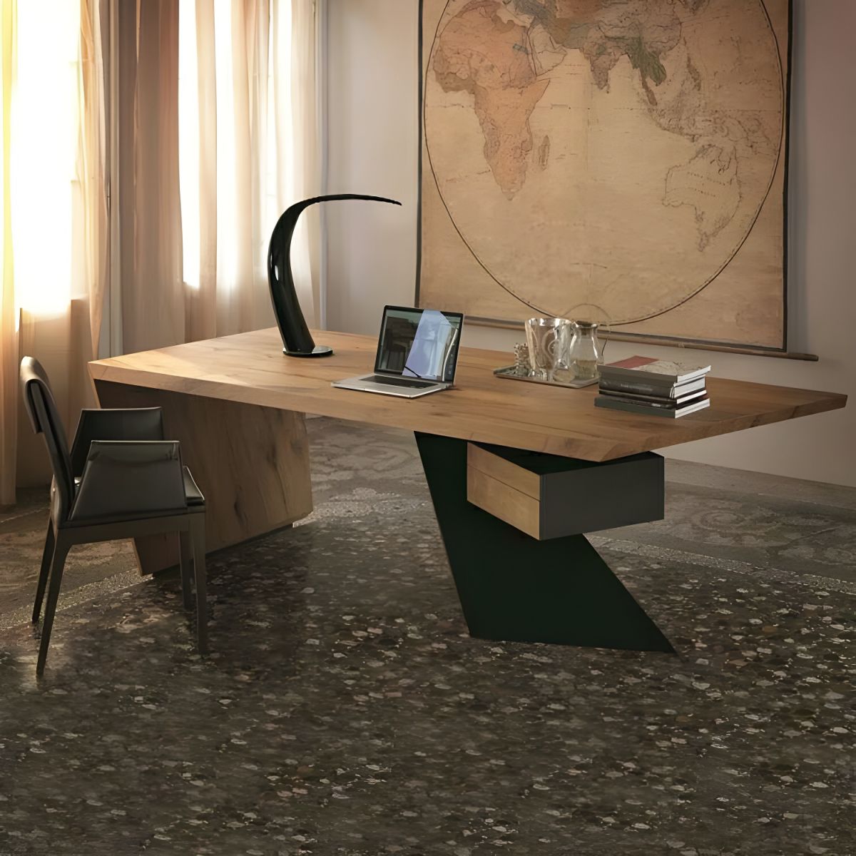 Director & Executive Rectangular Table for Office and  Contemporary Writing Desk Made in MDF - Brown