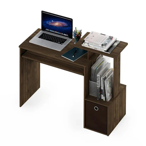 Office Computer Table Keyword Tray and Book Self and rack with Storage - Brown color