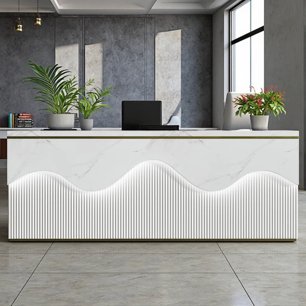 Reception Table for Office Counter Luxury Modern Made in MDF with Drawers Openable Shutter & CPU Space - White Color