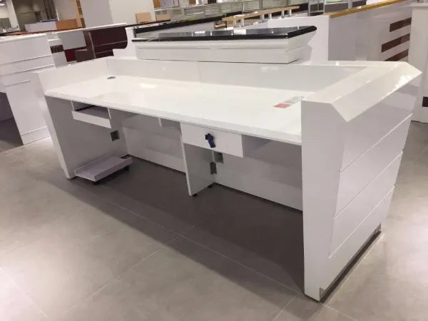 Reception Table for Office Luxury Modal Counter Desk Made in MDF with Wire Manager, Drawers 2 Persion Seating - White