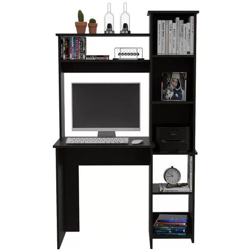 Home and Office Computer Table with Hutch Made in Particle Board and Bookshelf - Dark Brown