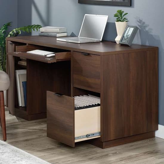 Home and office computer table with 2 drawers in spiced mahogany making it a perfect addition to any home office or study area.