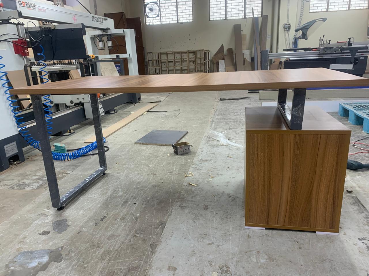 Wooden Study Table with Side Drawer and Metal Base