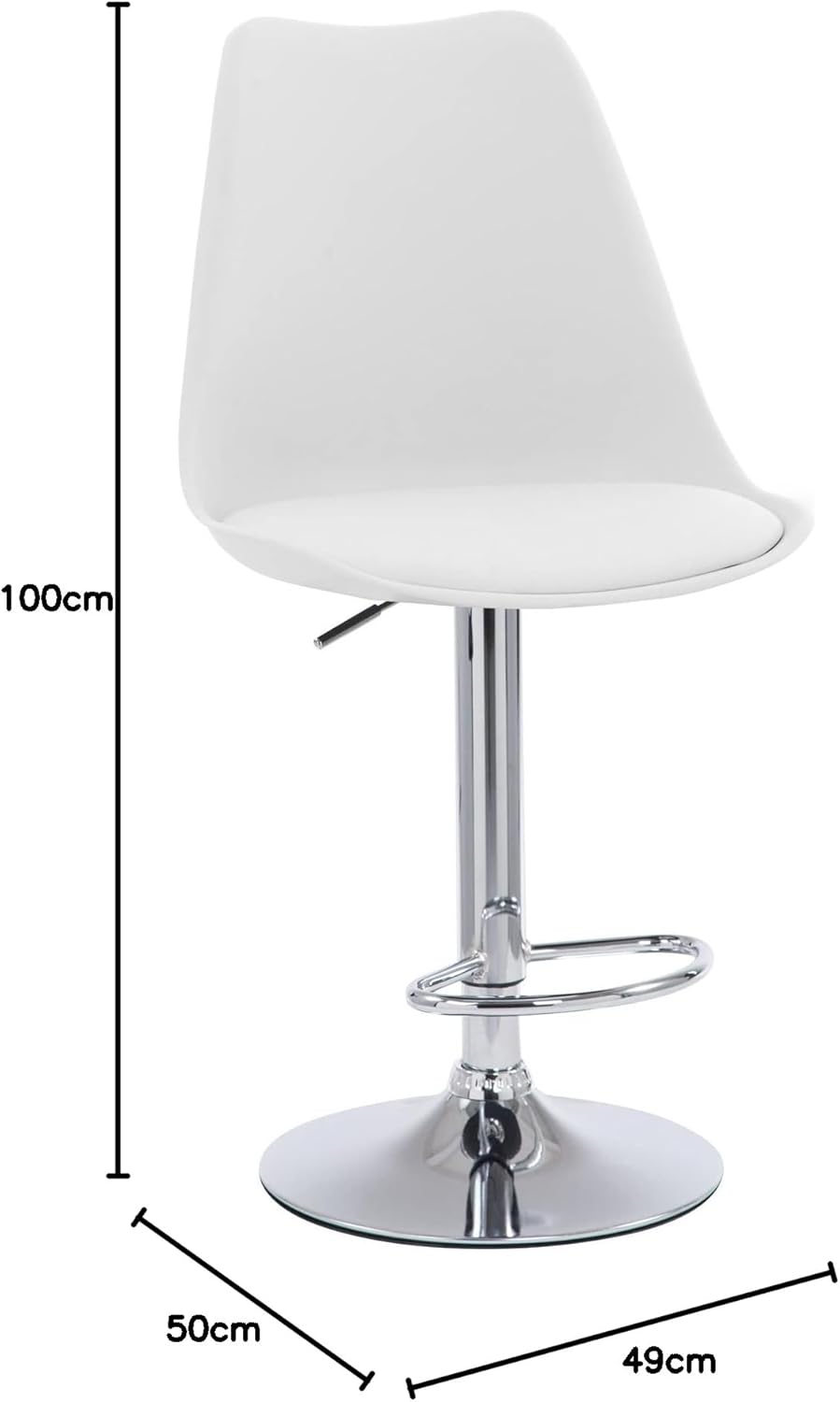 Bar Stool Leatherette With Height Adjustable Metal Chrome - white colour